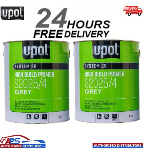2x U-Pol 2K HS High Build Paint Primer 4:1 4 Litre GREY S2025 Upol