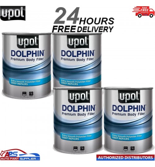 4 X U-POL DOLPHIN PREMIUM DEEP BODY FILLER 3LTR FOR DEEP REPAIRS ULTRA FINE