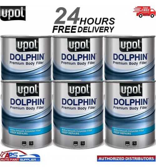 6 X U-POL DOLPHIN PREMIUM DEEP BODY FILLER 3LTR FOR DEEP REPAIRS ULTRA FINE