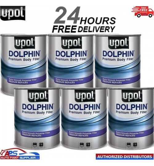 6 X U-POL DOLPHIN PREMIUM BODY FILLER ADVANCE MEDIUM DEPTH REPAIRS 3 LTR