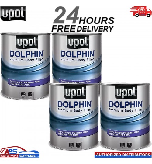 4 X U-POL DOLPHIN PREMIUM BODY FILLER ADVANCE MEDIUM DEPTH REPAIRS 3 LTR