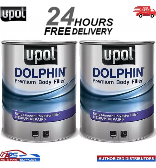 2 X U-POL DOLPHIN PREMIUM BODY FILLER ADVANCE MEDIUM DEPTH REPAIRS 3 LTR