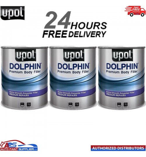 3 X U-POL DOLPHIN PREMIUM BODY FILLER ADVANCE MEDIUM DEPTH REPAIRS 3 LTR