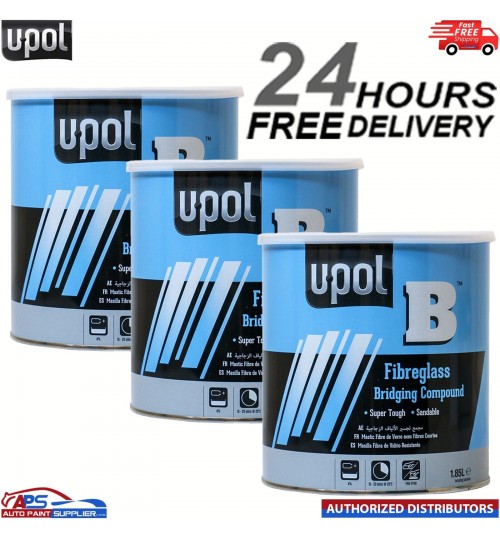 UPOL B Glass Fibre x 3 tins Bridging Compound No.4 1.85L Body Filler U-POL