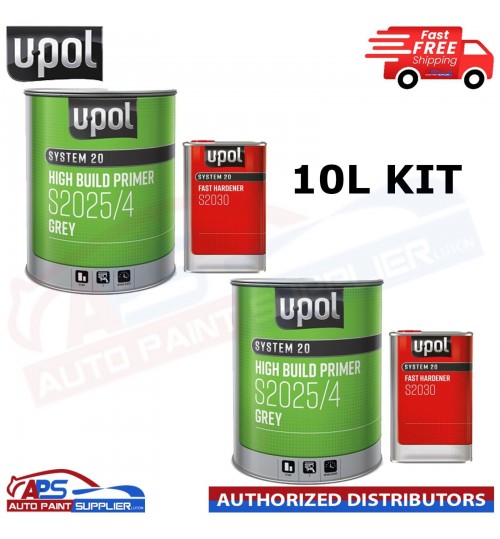 2x U-POL HS High Build Primer Filler S2025 with fast hardener s2030 GREY 10L KIT