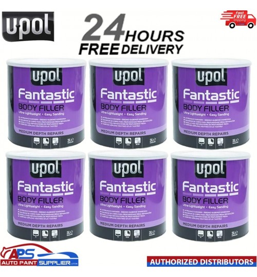 U-Pol Fantastic x 6 Polyester Car Body Filler 3LTR UPOL FANT/3 with BPO Hardener
