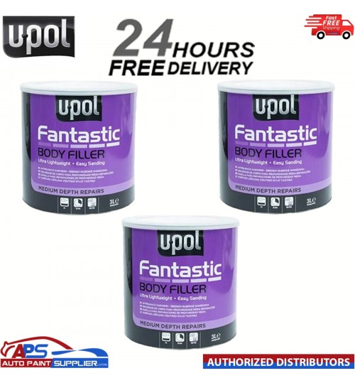 Upol Fantastic Polyester Body Filler 3 Litre x 3 - Includes Hardener & Spreader