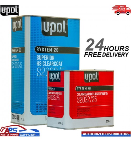 U-POL S2080 CLEARCOAT LACQUER HS 2K 7.5LTR KIT-WITH S2032 STANDARD HARDENER UPOL