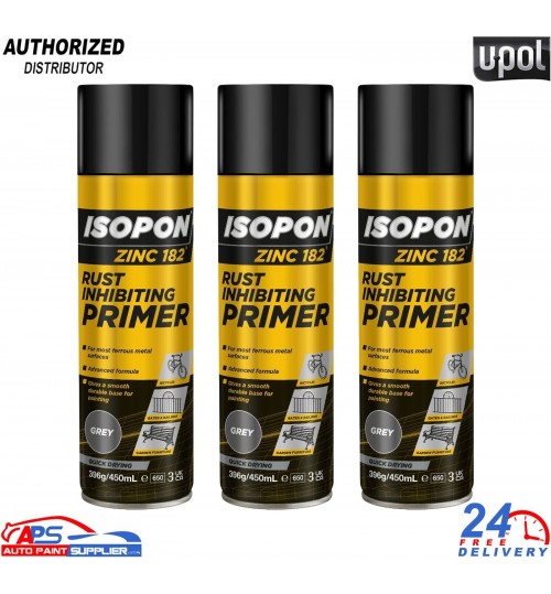 3x U-POL ISOPON Zinc 182 Rust Inhibiting Primer 1K 450ml Aerosol – Fast Drying