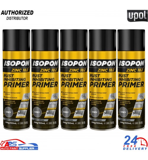 5x U-POL ISOPON Zinc 182 Rust Inhibiting Primer 1K 450ml Aerosol – Fast Drying
