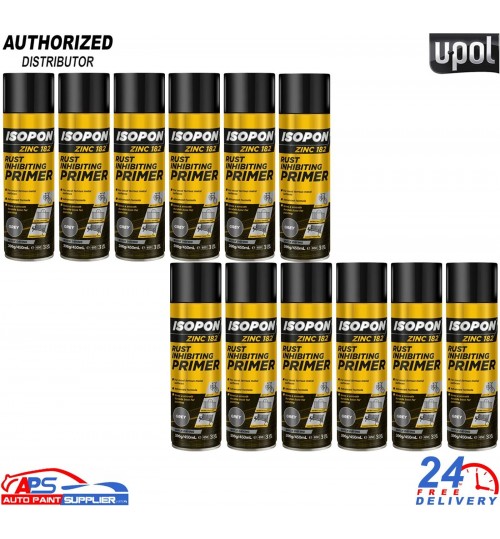 12x U-POL ISOPON Zinc 182 Rust Inhibiting Primer 1K 450ml Aerosol – Fast Drying