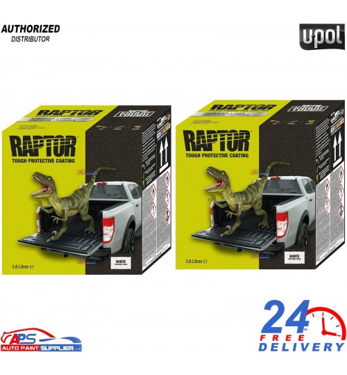 2x U-POL Raptor 4 Bottle White Bed Liner Kit With Hardener – Tough Coating