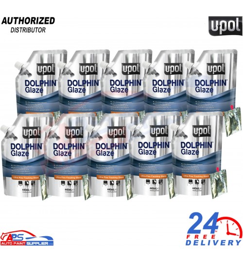 UPOL Dolphin Glaze 440ml 10x Pro Self-Leveling Filler + BPO Hardener Pro Finish