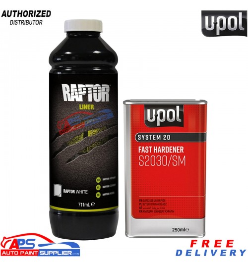 U-POL Raptor 0.95L White Truck Bed Liner Kit – Includes S2030 Hardener