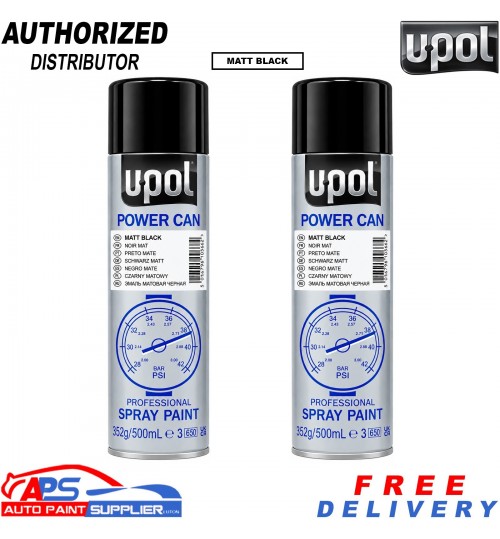 2x U-POL Power Can Matt Black 500ml Fast Dry Automotive Aerosol Spray Paint