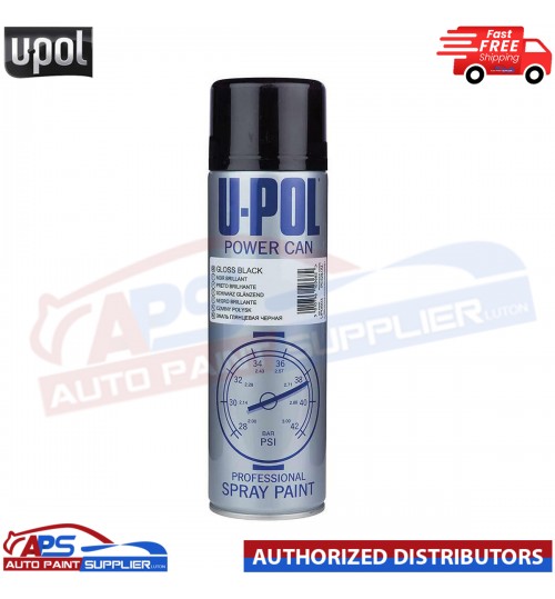 U-pol Power Can Gloss Black Aerosol Spray Paint Topcoat Fast Drying 500ml