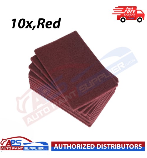 10 x Red Scotchbrite Scuff Scotch Finishing Preparation Hand Pads