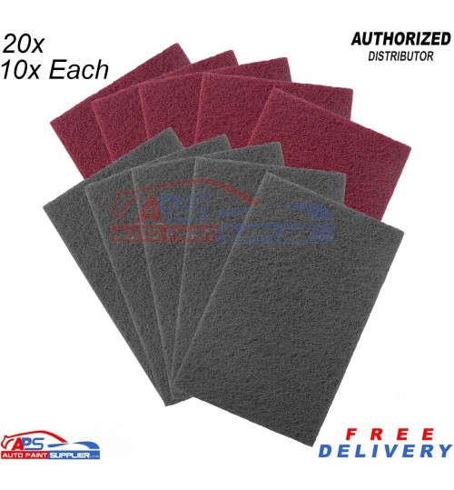 20x Scotch Abrasive Pads – Red & Grey (10 Pads Each)