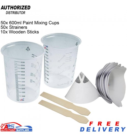 600ml Calibrated Paint Mixing Cups With 50 Strainers + 10 Sticks - DIY & Pro Use