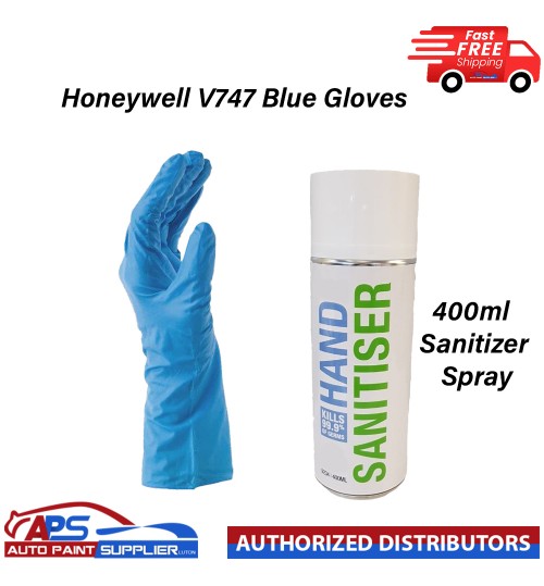 Honeywell V747 Blue DISPOSABLE GLOVES MULTINITRIL + 400ml Sanitizer Spray