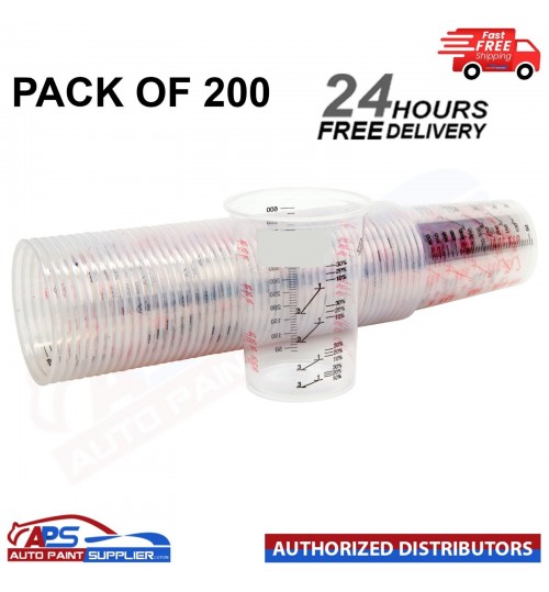 200x Paint Mixing Cups 600ml Plastic PC600 Graduated With Ratios 600cc