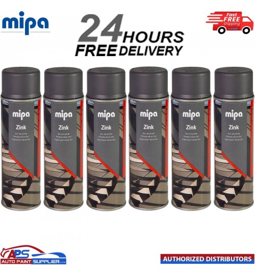 6x MIPA ZINC Spray Grey Corrosion Protection Primer Car Paint Aerosol 400ml