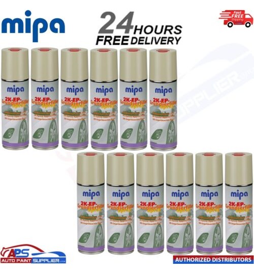 12x MIPA 2K EP Spray BEIGE 2K Epoxy Primer Filler Grundierfiller 400ml Hardener