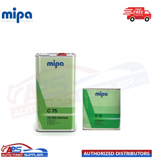MIPA 2K MS Klarlack C75 CLEARCOAT LACQUER WITH H10 FAST HARDENER - 7.5LTR KIT
