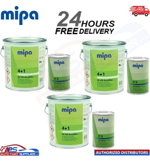3x MIPA 4+1 2K HS ACRYFILLER HIGH BUILD PRIMER WHITE 4LTR WITH H5 1LTR 5LTR KIT