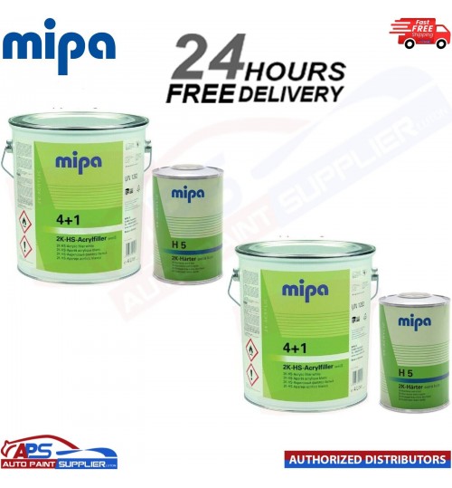 2x MIPA 4+1 2K HS ACRYFILLER HIGH BUILD PRIMER WHITE 4LTR WITH H5 1LTR 5LTR KIT