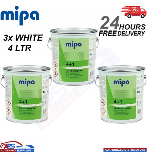 3x MIPA 4+1 ACRY FILLER HIGH BUILD 2K PRIMER 4L - WHITE - FAST DELIVERY