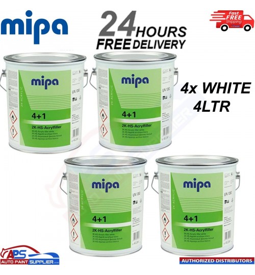 4x MIPA 4+1 ACRY FILLER HIGH BUILD 2K PRIMER 4L - WHITE - FAST DELIVERY
