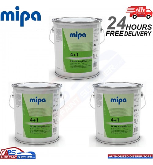 3x MIPA 4+1 ACRY FILLER HIGH BUILD 2K PRIMER 4L - GREY - FAST DELIVERY