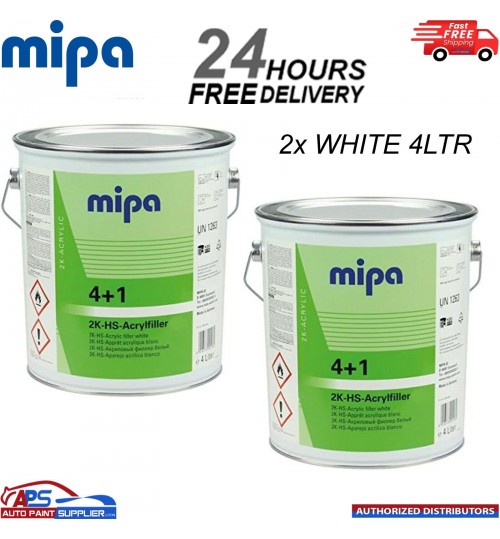 2x MIPA 4+1 ACRY FILLER HIGH BUILD 2K PRIMER 4L - WHITE - FAST DELIVERY