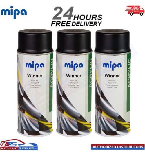 3x Mipa Winner Acrylic Spray Paint Black Glossy Aerosol - 400ml