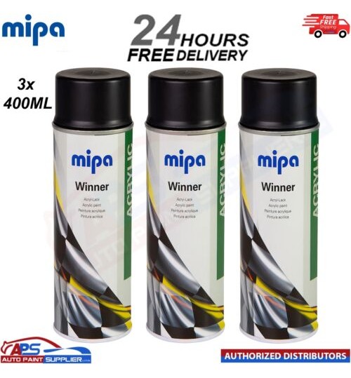 3x Mipa Winner Acrylic Spray Acrylic Paint Matt Black - 400ml Aerosol