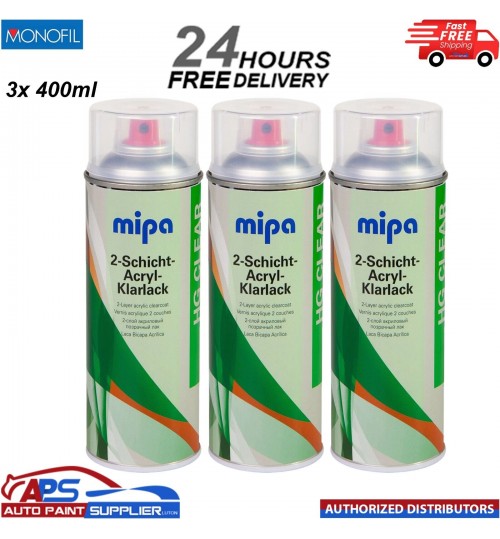 3x MIPA 2 Schicht Acryl Klarlack Aerosol 400ML - FAST DELIVERY
