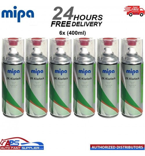 6x MIPA 2K CLEAR COAT SPRAY with HARDENER 400ml Lacquer Car Paint Aerosol