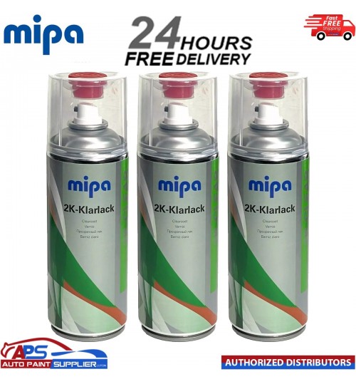 3x MIPA 2K CLEAR COAT SPRAY with HARDENER 400ml Lacquer Car Paint Aerosol