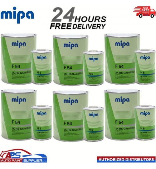 6x F54 Mipa 4-1 2K HS Grundfiller HIGH BUILD PRIMER W/ H5 HARDENER GREY- 5L KIT