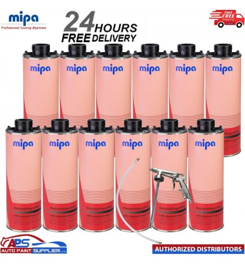 12x MIPA SUPER BLACK OVER PAINTABLE STONE CHIP 1L WITH GUN