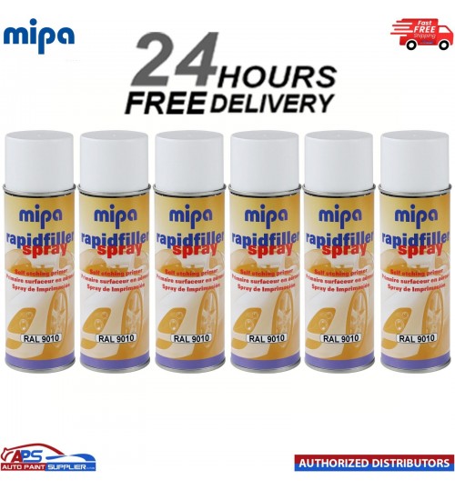 6x MIPA RAPID PRIMER SPRAY RAL 9010 AEROSOL 400ML - FAST DELIVERY