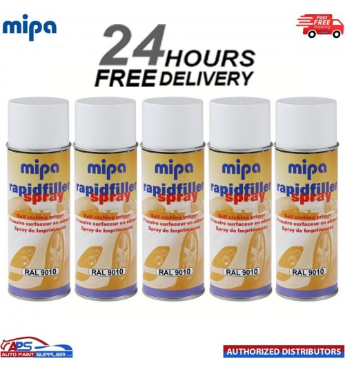 5x MIPA RAPID PRIMER SPRAY RAL 9010 AEROSOL 400ML - FAST DELIVERY