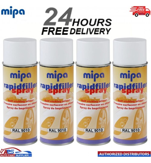 4x MIPA RAPID PRIMER SPRAY RAL 9010 AEROSOL 400ML - FAST DELIVERY
