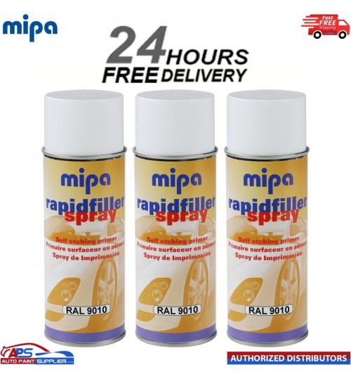 3x MIPA RAPID PRIMER SPRAY RAL 9010 AEROSOL 400ML - FAST DELIVERY