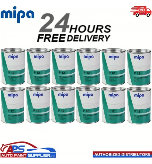 12X MIPA P12 LIGHT PUTTY WITH HARDENER 3L - FINE EASY SAND CAR BODY FILLER