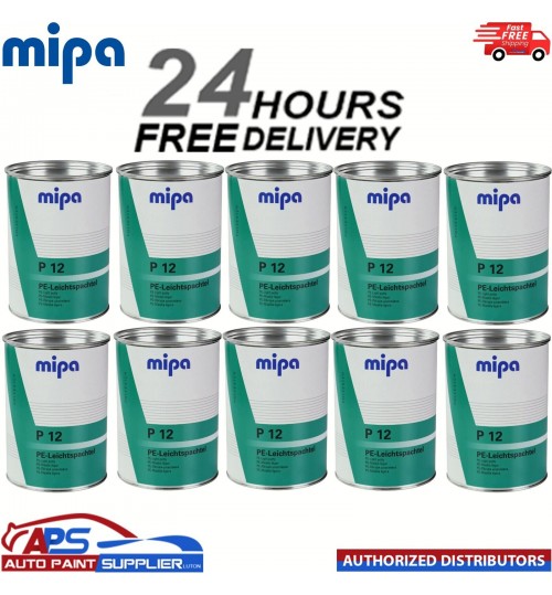 10X MIPA P12 LIGHT PUTTY WITH HARDENER 3L - FINE EASY SAND CAR BODY FILLER
