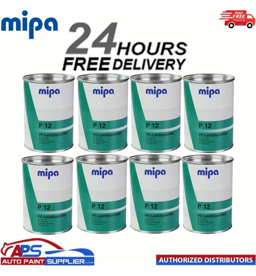 8X MIPA P12 LIGHT PUTTY WITH HARDENER 3L - FINE EASY SAND CAR BODY FILLER
