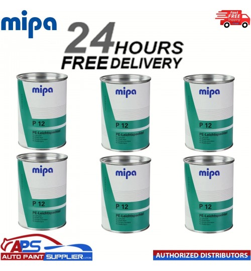 6X MIPA P12 LIGHT PUTTY WITH HARDENER 3L - FINE EASY SAND CAR BODY FILLER