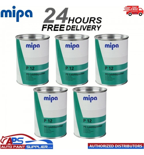 5X MIPA P12 LIGHT PUTTY WITH HARDENER 3L - FINE EASY SAND CAR BODY FILLER